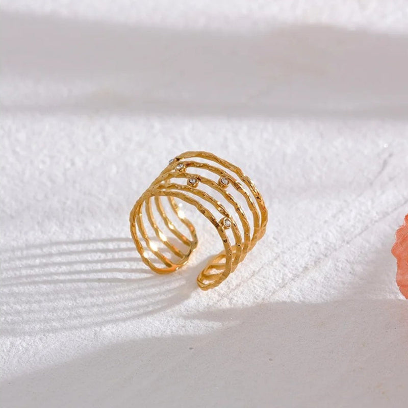 Gold Sparkle Wide Cuff Ring-Lydieannejewelry