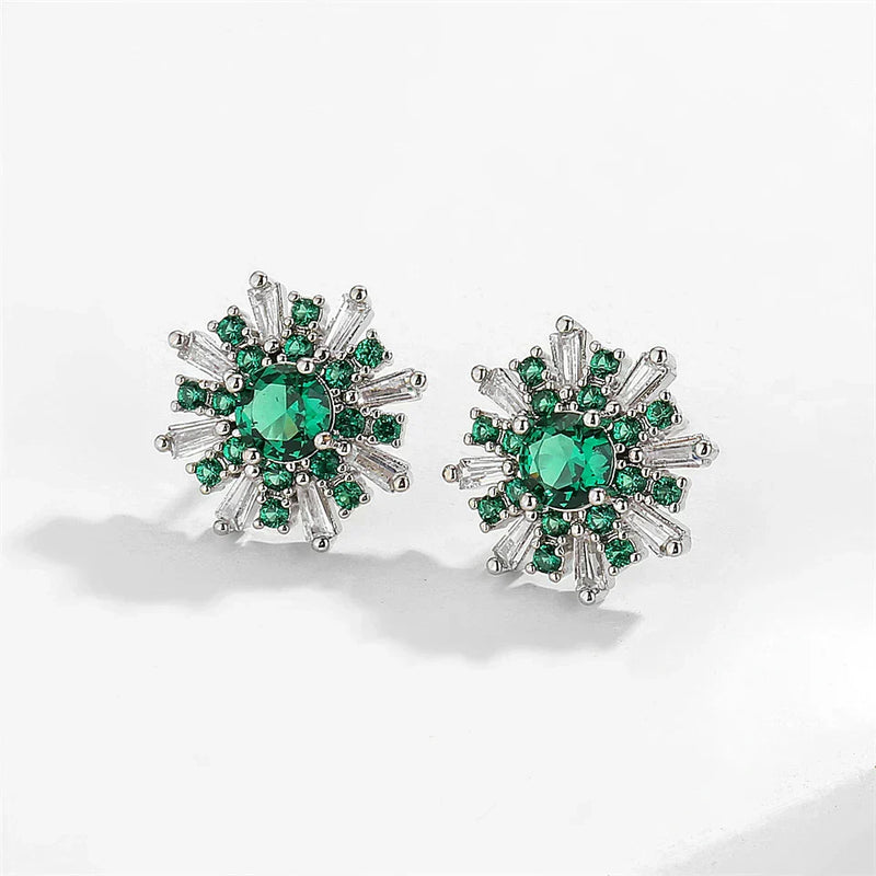 Silver Radiant Green Statement Earrings-Lydieannejewelry