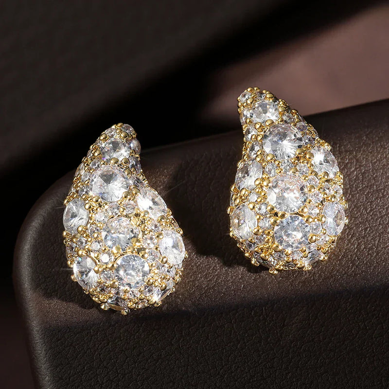 Vintage Gold Crystal Cluster Earrings-Lydieannejewelry