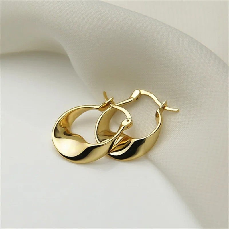 Vintage Gold Crescent Hoop Twisted Earrings-Lydieannejewelry