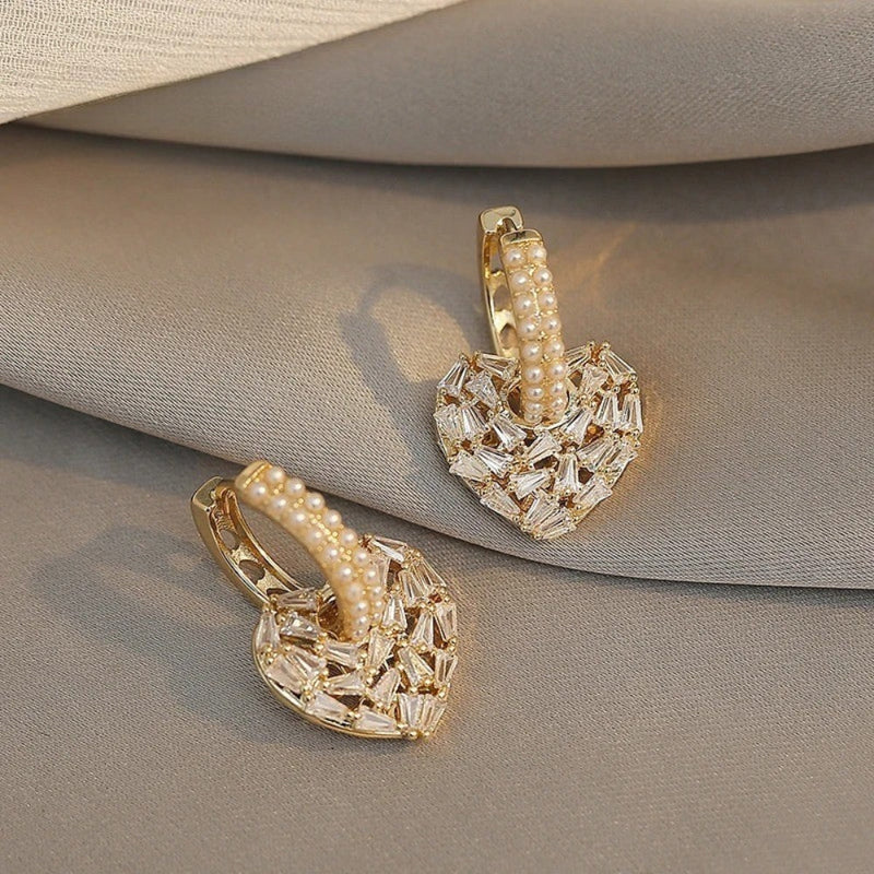 Vintage Heart Shaped Gold & Pearl Earrings-Lydieannejewelry