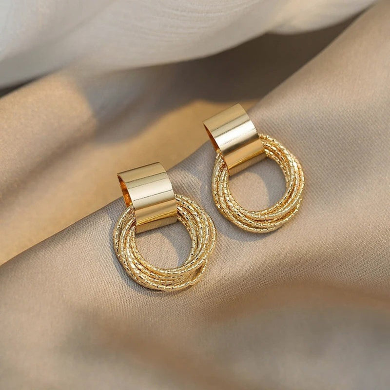Retro Gold Multiple Small Circle Pendant Earrings-Lydieannejewelry