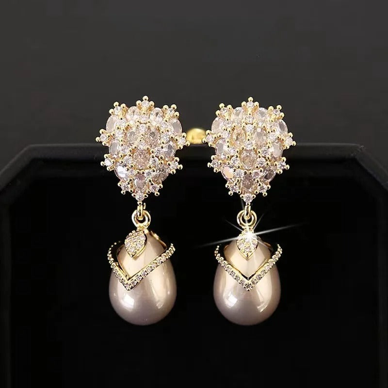 Vintage Pearl Teardrop Gold Earrings-Lydieannejewelry