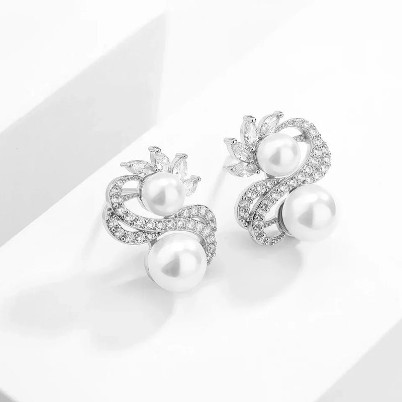 Vintage White Pearl Leaf Earrings-Lydieannejewelry