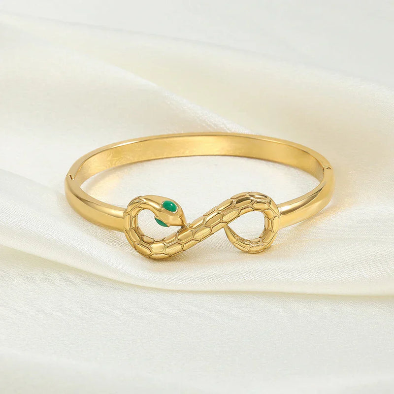 Gold Serpent Infinity Bangle Bracelet-Lydieannejewelry