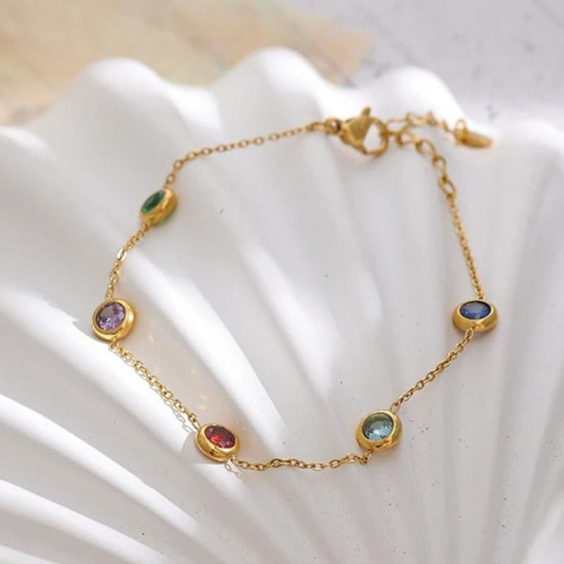 Vintage Gold Colorful Gemstone Bracelet-Lydieannejewelry