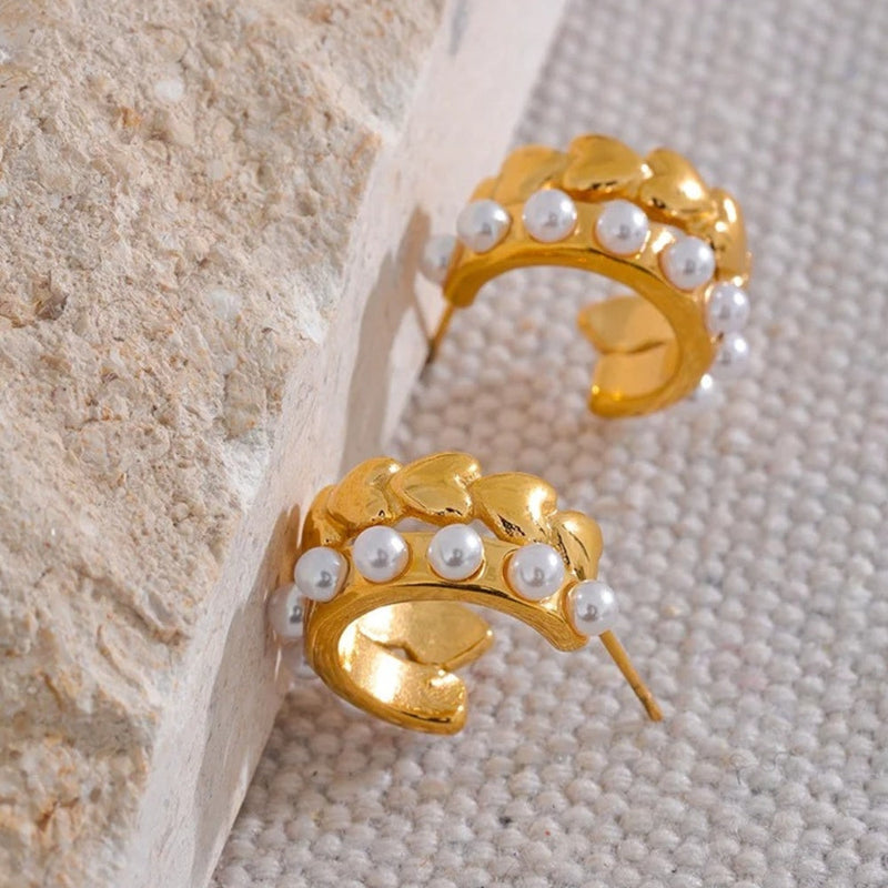 Vintage Gold Heart Geometric Hoop Earrings-Lydieannejewelry