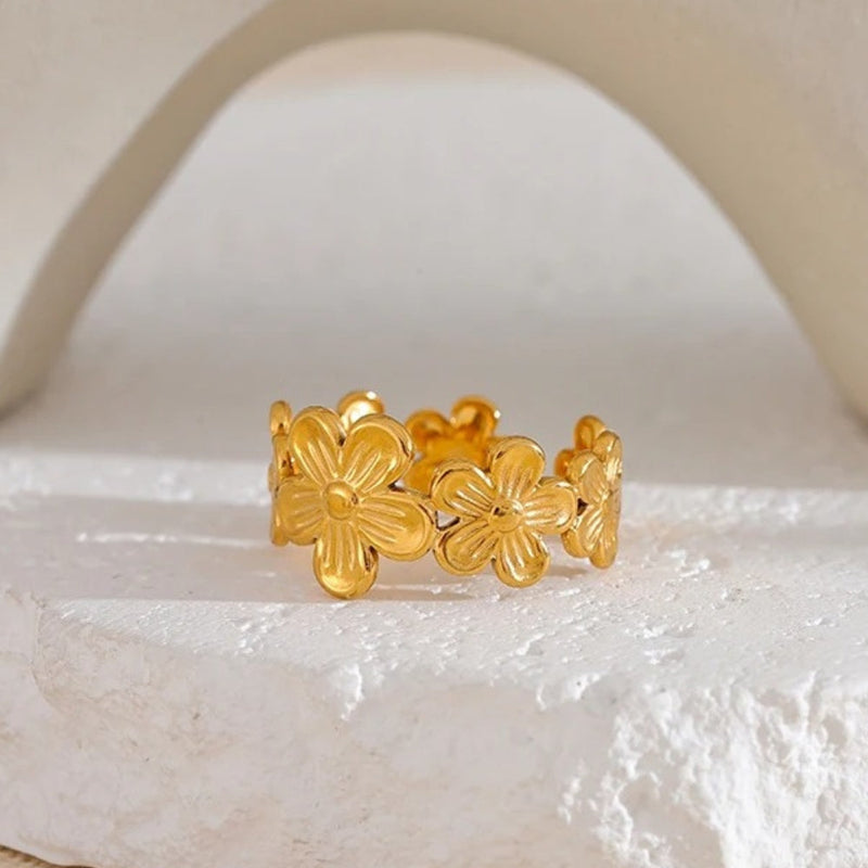 Vintage Gold Flower Adjustable Open Ring-Lydieannejewelry
