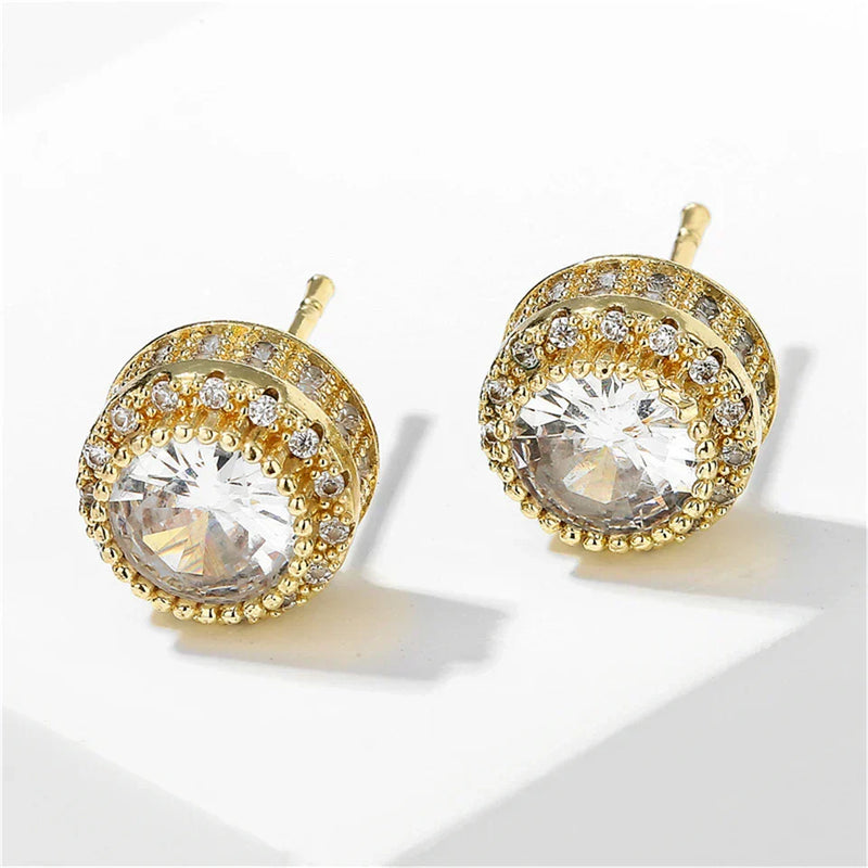 Gold Vintage Round Sparkle Earrings-Lydieannejewelry