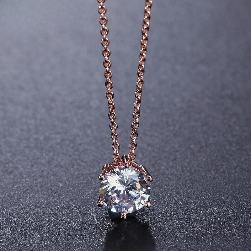 Rose Gold Sparkling Round Crystal Necklace-Lydieannejewelry