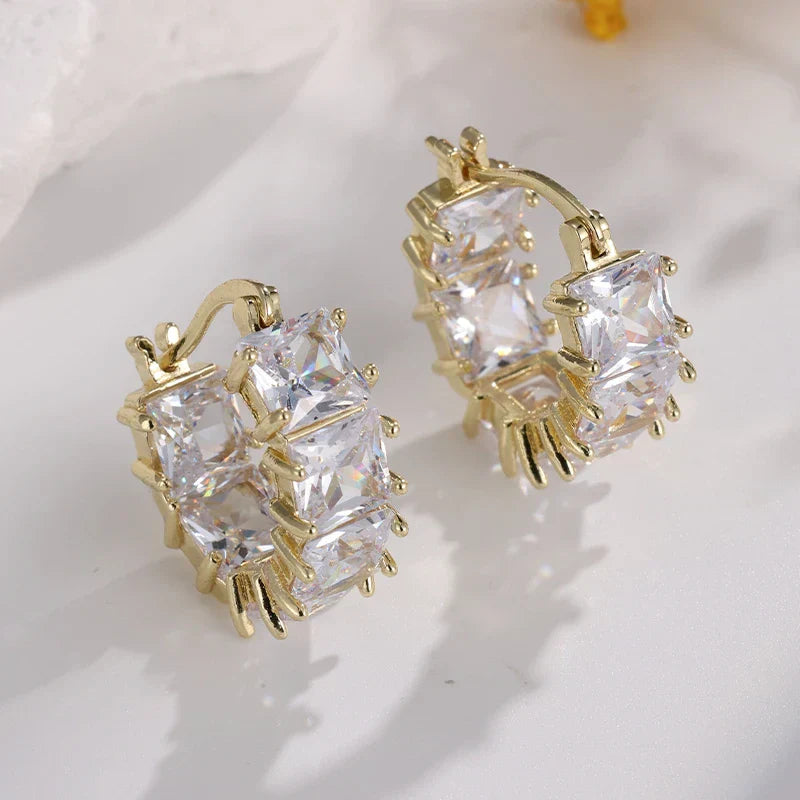 Crystal Baguette Gold Hoop Earrings-Lydieannejewelry