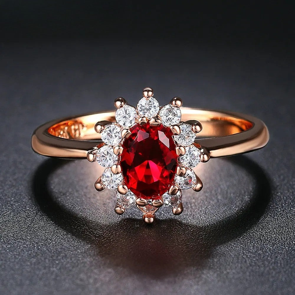 Vintage Rose Gold Red Oval Center Ring-Lydieannejewelry