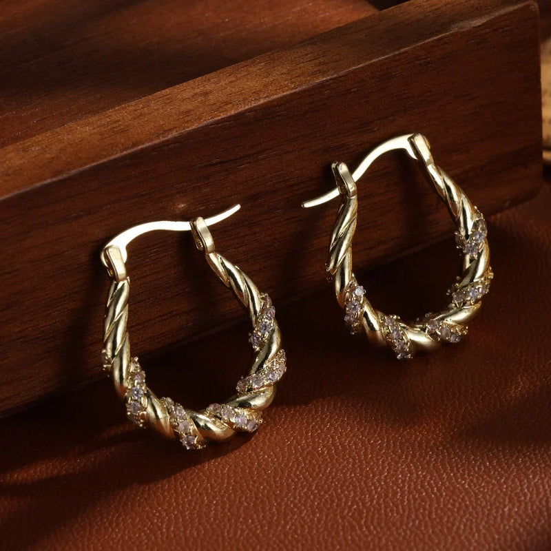 Vintage Gold Twisted Hoop Earrings-Lydieannejewelry