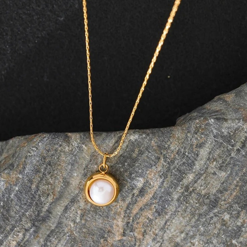 Vintage Gold Framed Pearl Necklace-Lydieannejewelry