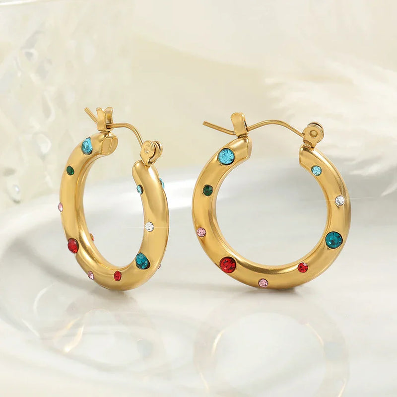 Vintage Gold Colorful Hoop Earrings-Lydieannejewelry