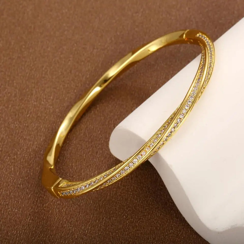 Gold Sleek Double Row Crystal Bracelet-Lydieannejewelry