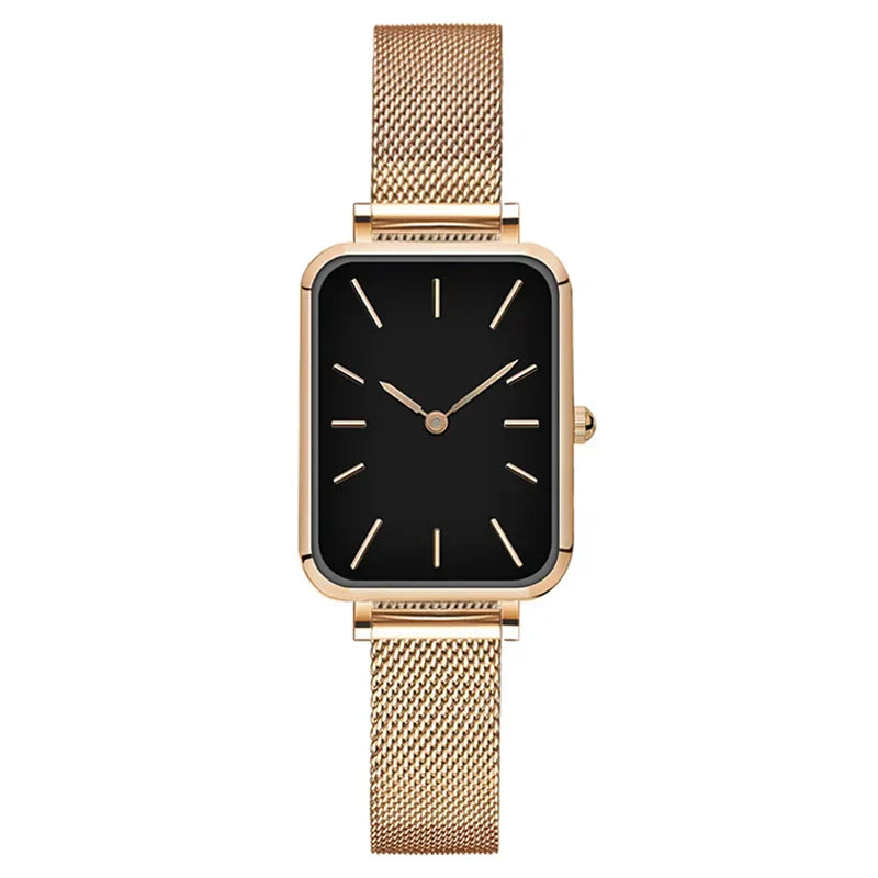 Elegant rectangular women's watch with steel bracelet