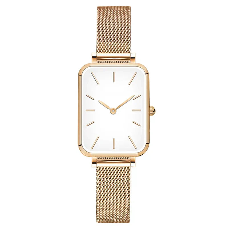 Elegant rectangular women's watch with steel bracelet