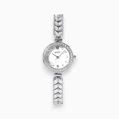 Women's round slim silver watch