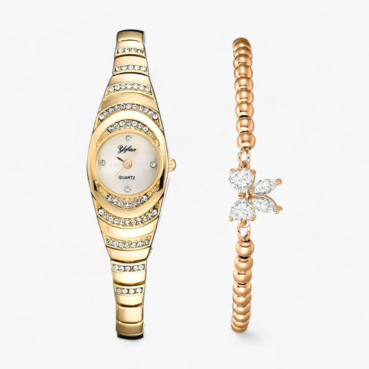 Women's quartz watch with crystal and diamond accents and luxury appearance