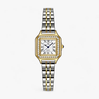 Women's bracelet watch with elegant square design with sparkling rhinestones