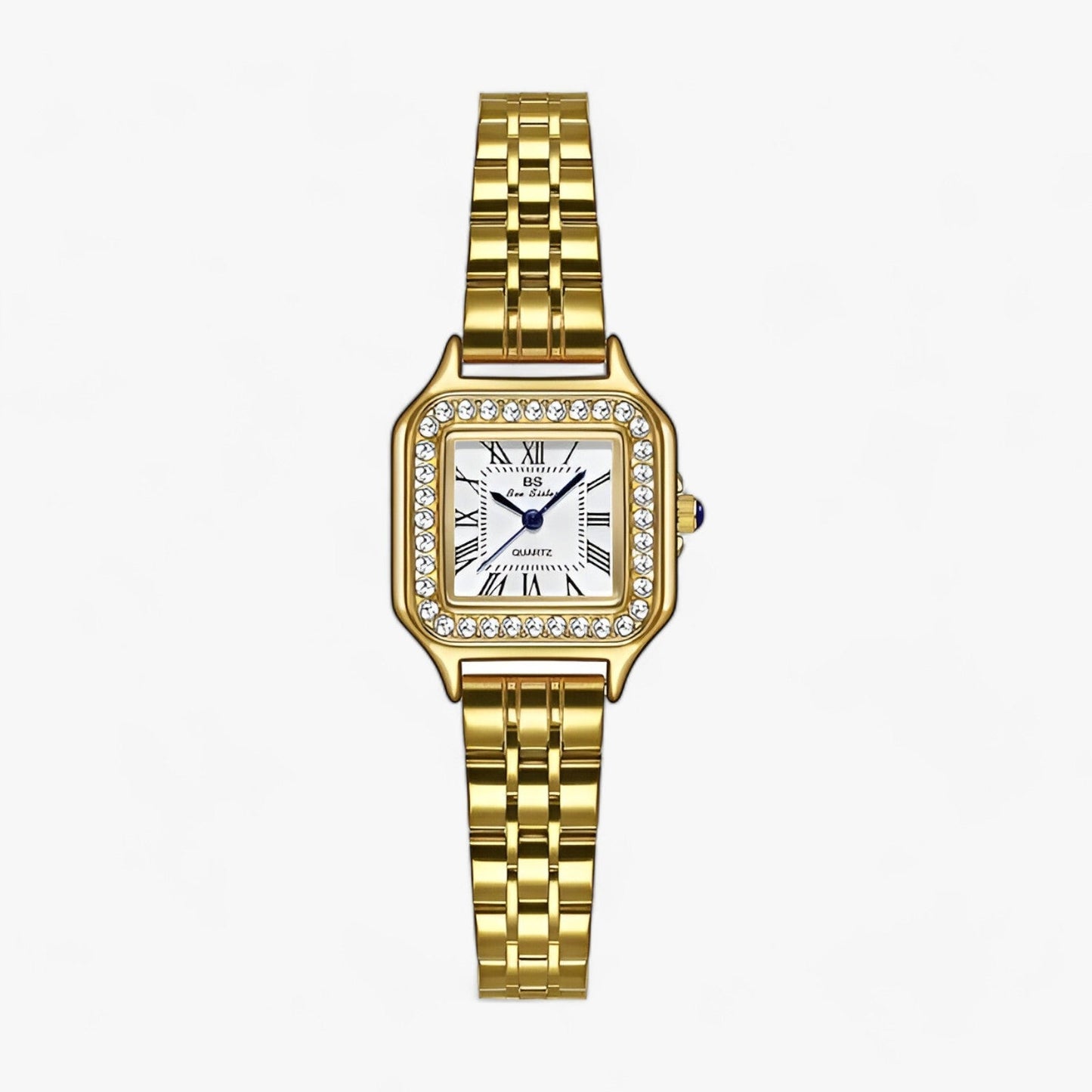 Women's bracelet watch with elegant square design with sparkling rhinestones