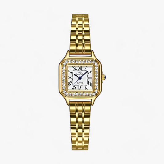 Women's bracelet watch with elegant square design with sparkling rhinestones
