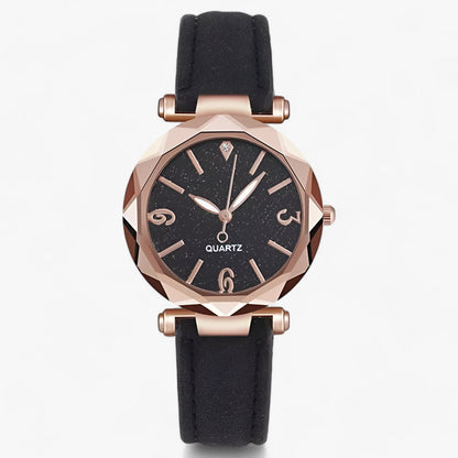 Rhinestone watch with starry sky design and suede strap