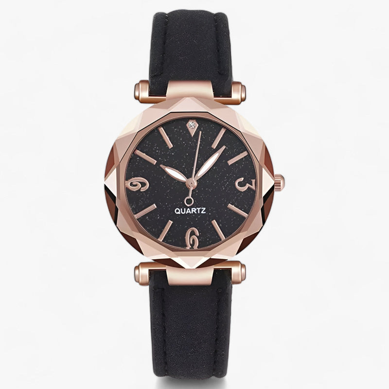Rhinestone watch with starry sky design and suede strap