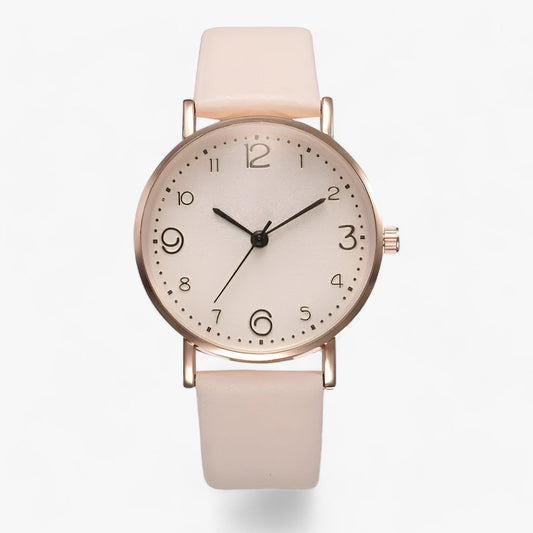 Minimalist round watch with leather strap