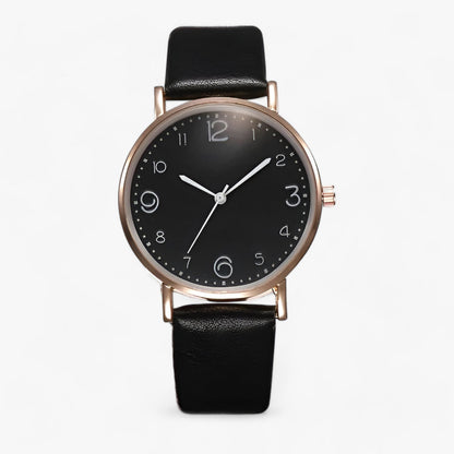 Minimalist round watch with leather strap