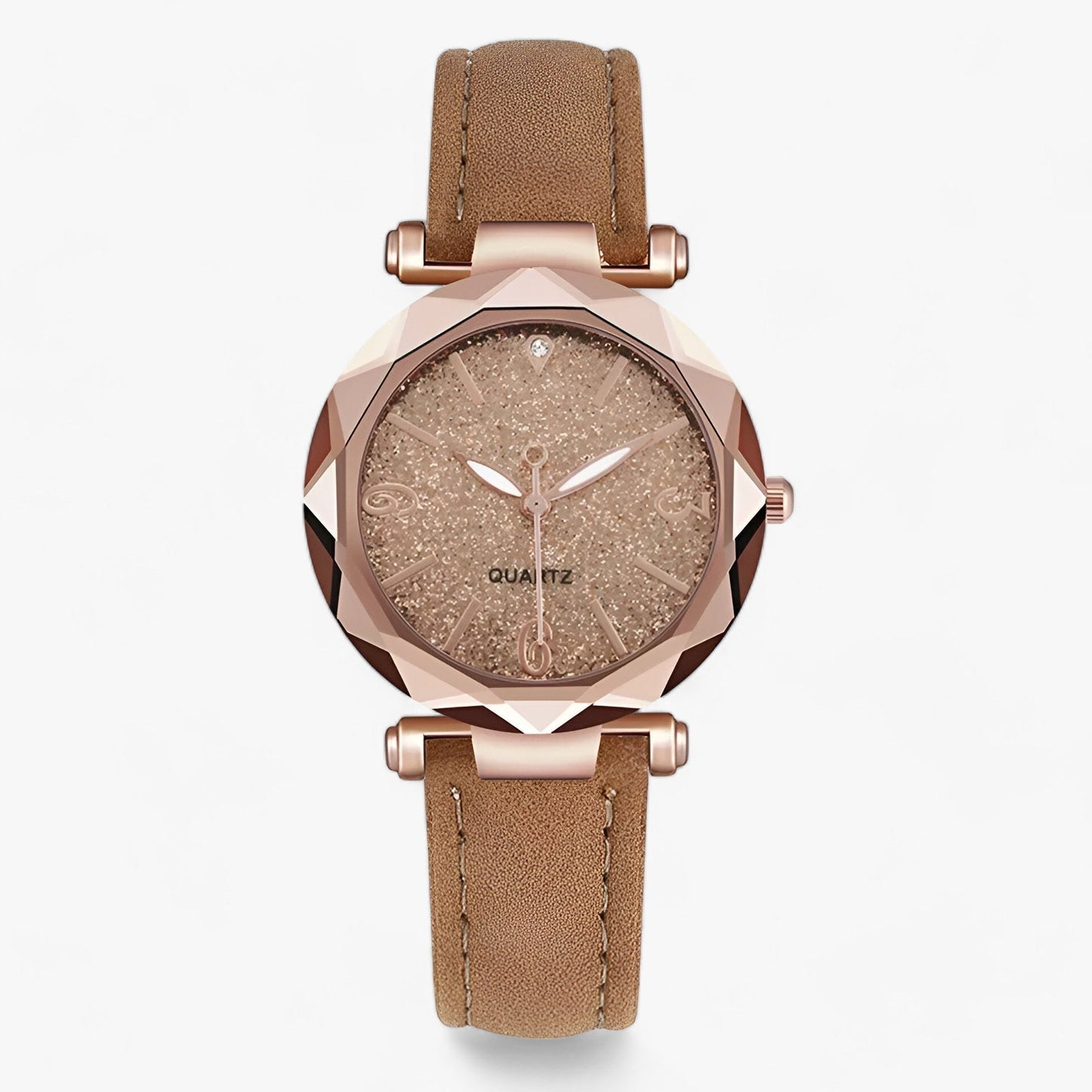 Rhinestone watch with starry sky design and suede strap