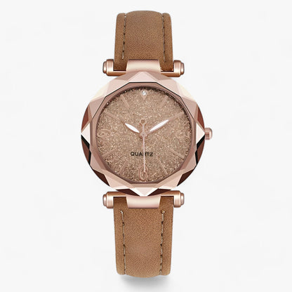 Rhinestone watch with starry sky design and suede strap