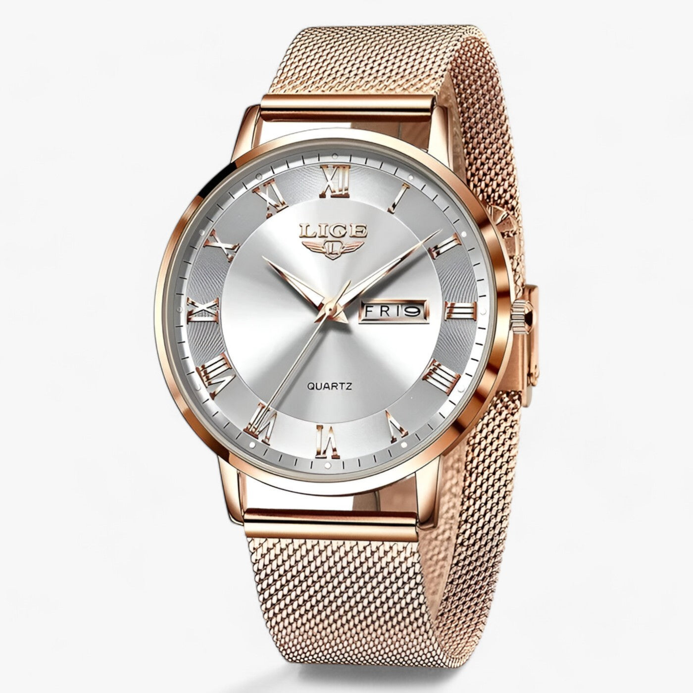 Elegant round steel mesh watch