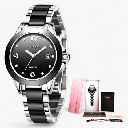 Diamira | Round steel and ceramic clock