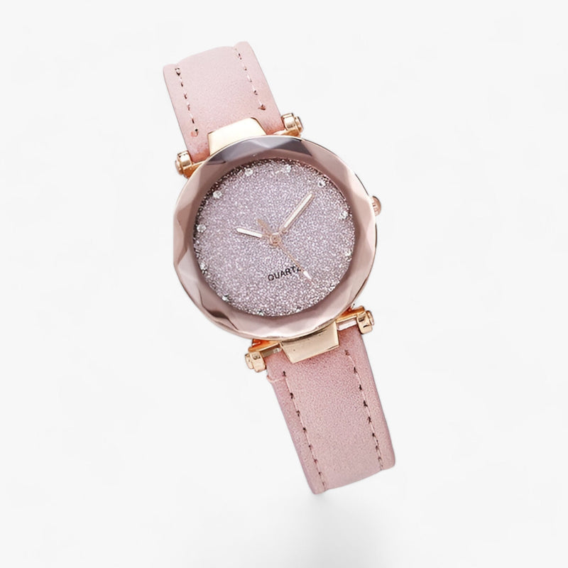 Round dial clock with luminous rhinestones