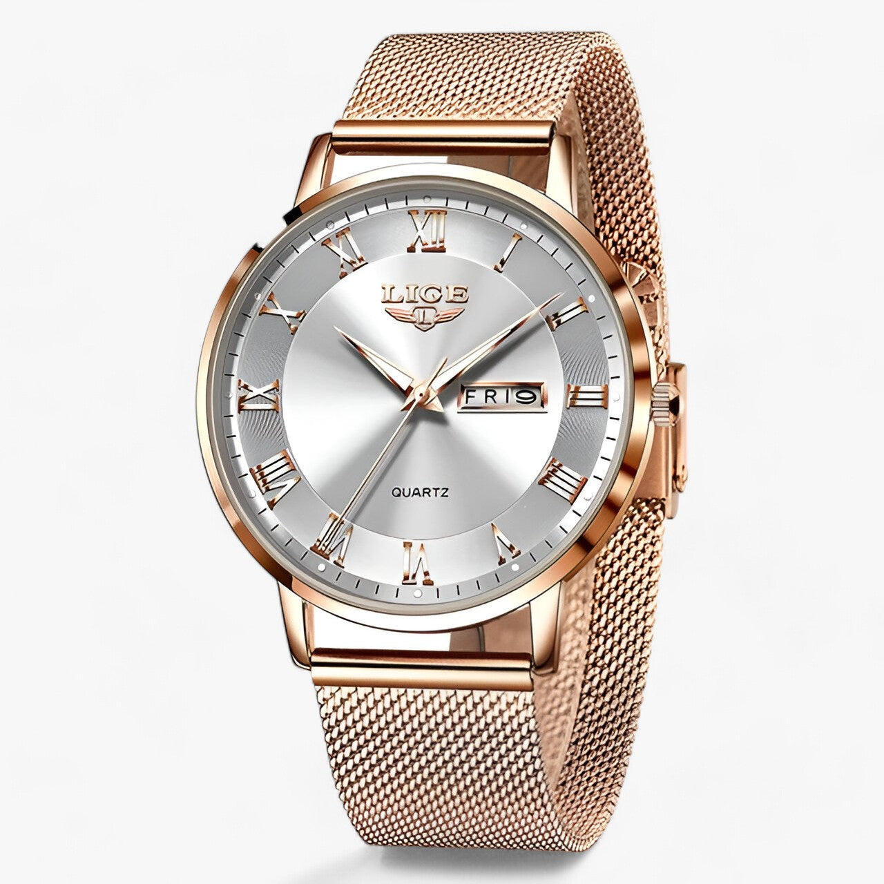 Elegant round steel mesh watch