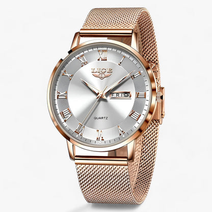 Elegant round steel mesh watch