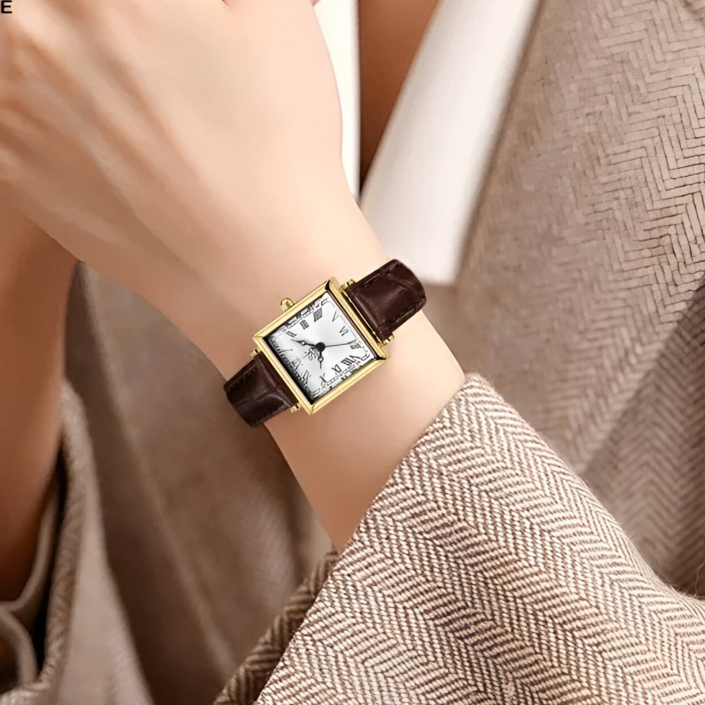 Précise | Square Quadrat women's watch with leather strap
