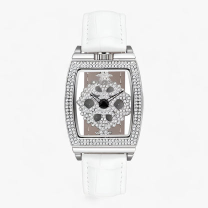 Premium quartz watch with diamond rotating dial and leather strap