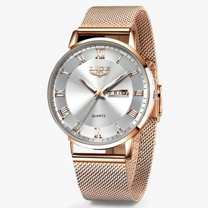 Elegant round steel mesh watch