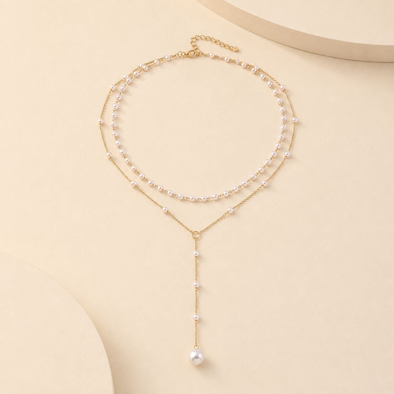 Layered Pearl Y-Drop Necklace - Gold-Tone