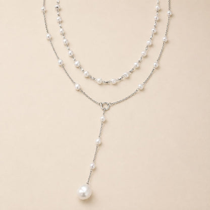 Layered Pearl Y-Drop Necklace - Gold-Tone