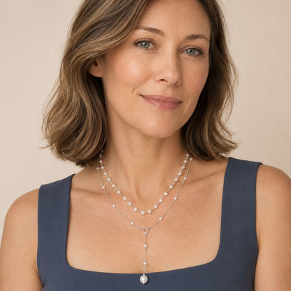 Layered Pearl Y-Drop Necklace - Gold-Tone