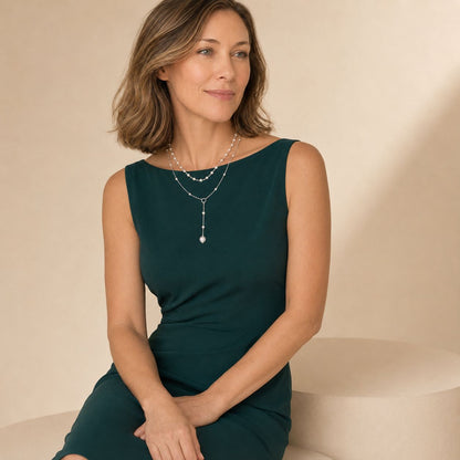 Layered Pearl Y-Drop Necklace - Gold-Tone