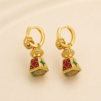 Enamel Perfume Bottle Huggie Earrings - Gold Tone
