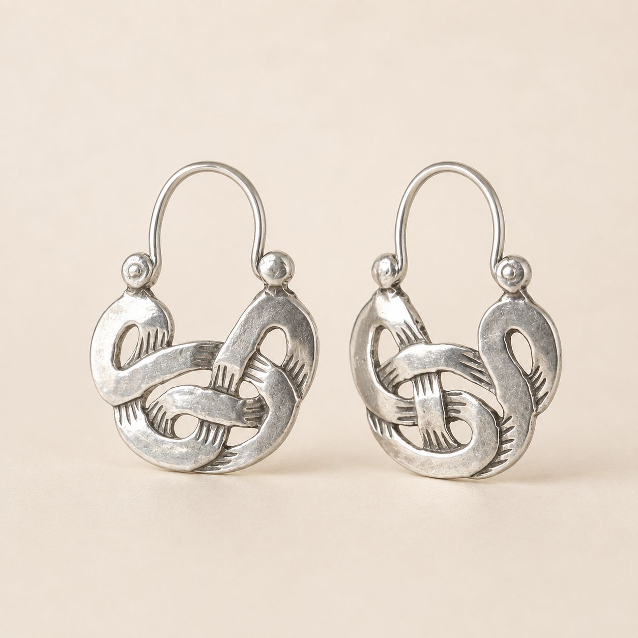 Intertwined Snake Hoop Earrings - Silver Tone