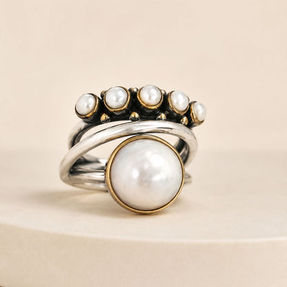 Pearl Wrap Statement Ring - Two Tone